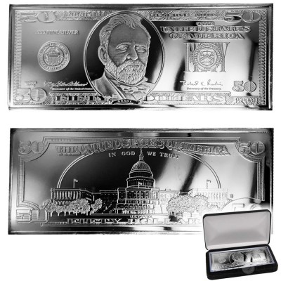 USA Fifty Dollars $50 Ulysses Grant 18th USA president Silver Bill Note Bar Proof 4 oz